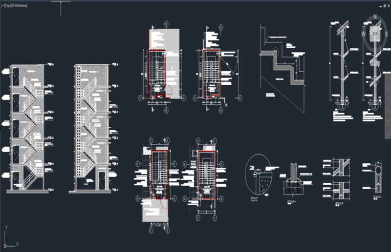 دانلود فایل اتوکد جزئیات راه‌پله فرار آتش‌نشانی DWG | Fire Escape Staircase Detail Drawing برای AutoCAD